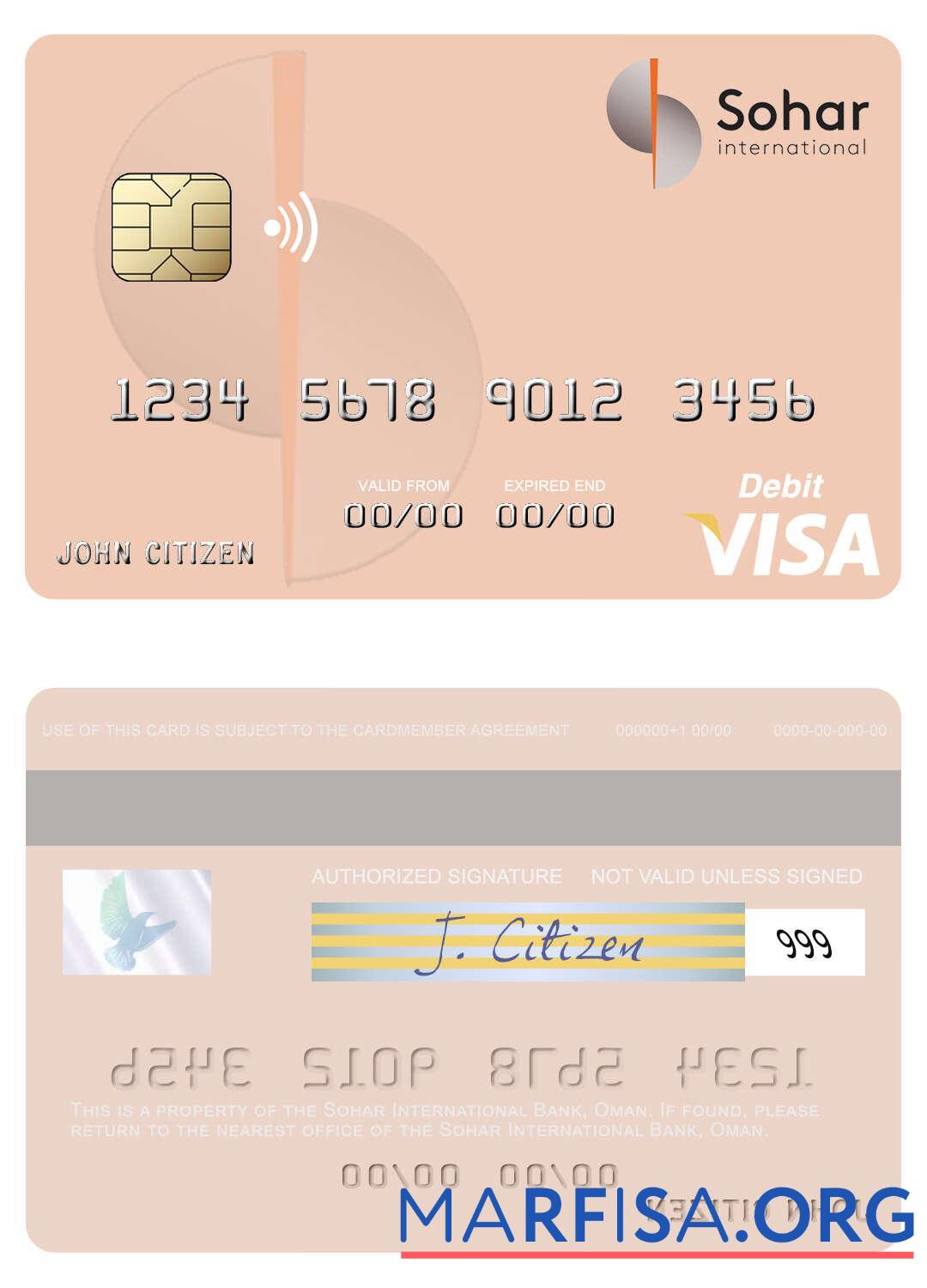Blank Oman Sohar International Bank visa debit card download for verification